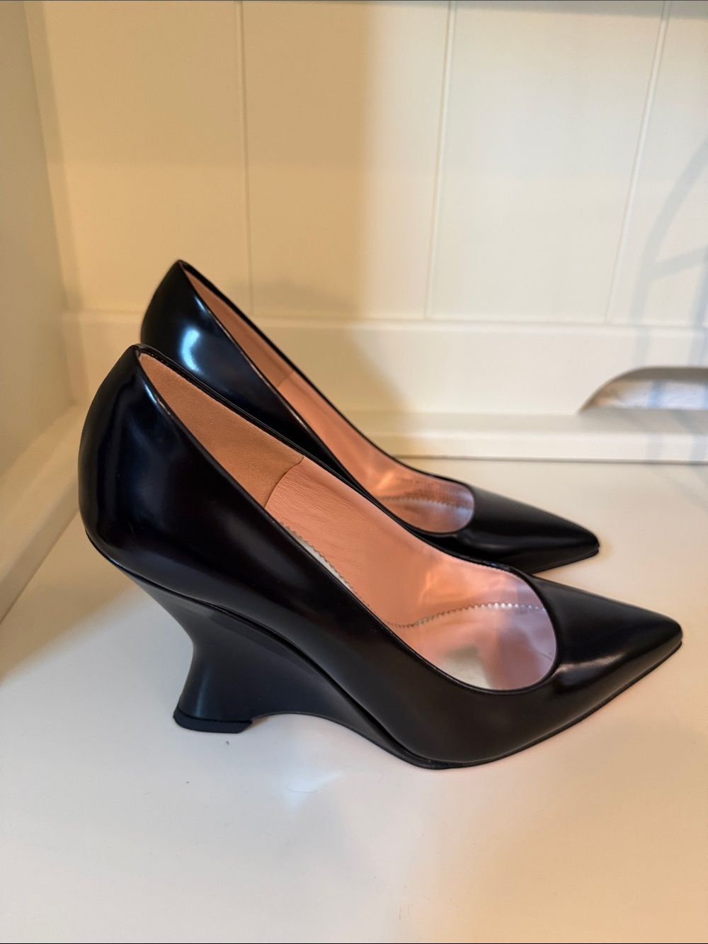 Black Pointed-Toe Wedge Pumps - Women